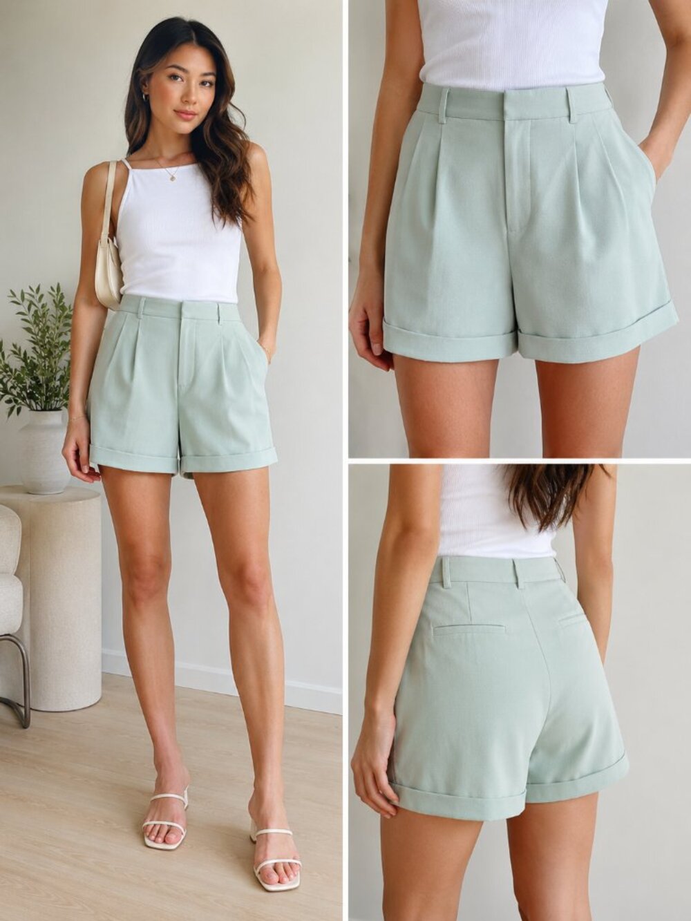 ARITZIA Wilfred "The Effortless Short" Ice Mint Green Pleated Tailored Size 16